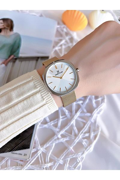 Daniel Klein Silver Case Gold Mesh Steel Color Anti-Throw Cord 30 Mt Water Resistant Women's Wristwatch