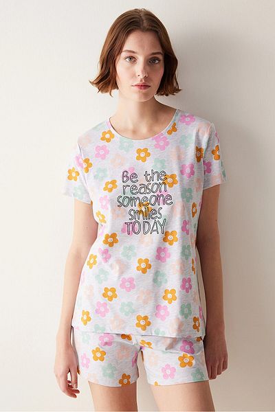 Penti Set de pijama Smile Grey Flowers cu pantaloni scurți