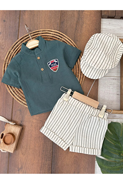 Bolly Baby Muslin Judge Collar Hat Embroidered Summer 3-Piece Baby Boy Set