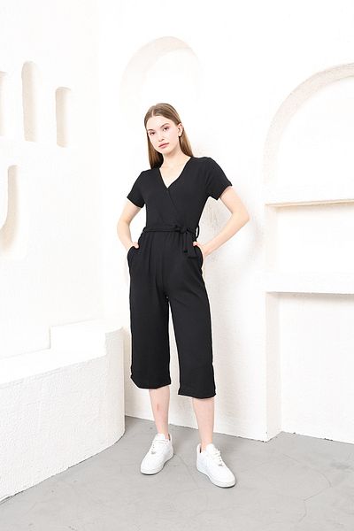 İKLİM LİFE Women's Double-breasted Collar Belted Jumpsuit