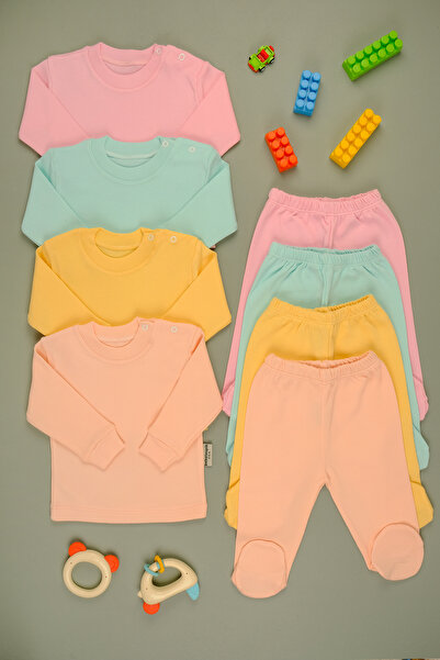 bebetospik Cotton Soft Girl - Baby Boy Long Sleeve Shoulder Snap Set of 4
