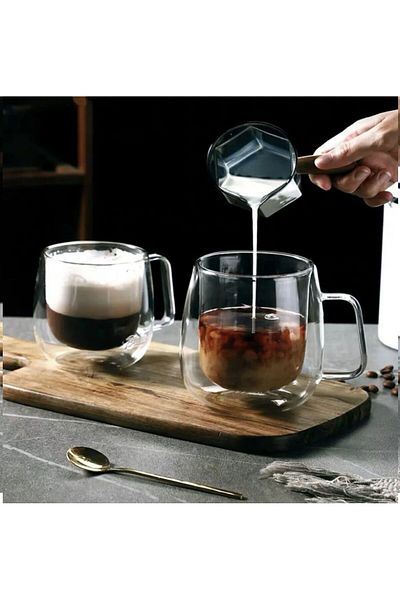 M Mimoza Park Heat Resistant Double Glazed and Double Walled Glass Mug - 2 Pieces 250ml