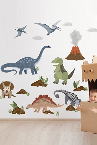KanvasSepeti مجموعة ملصقات حائط لغرفة الأطفال في عصر الديناصورات الخطية