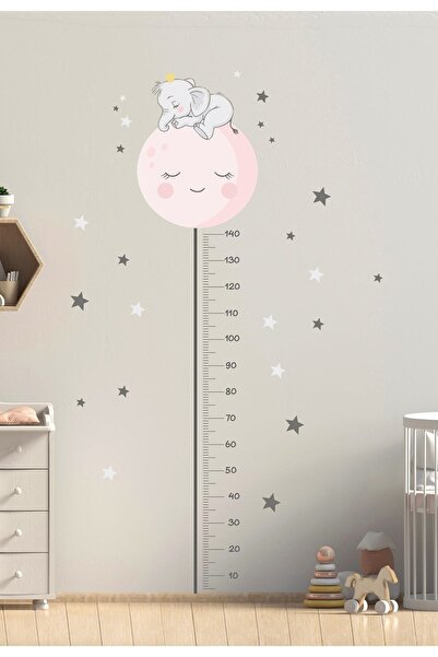 KanvasSepeti Pink Elephant Height Meter Wall Sticker Set