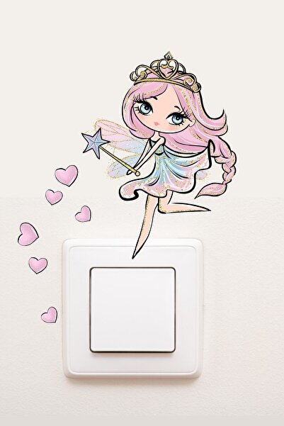 KanvasSepeti Priză Roz Păr Dulce Zână Camera Copiilor Autocolant Decorativ Priză