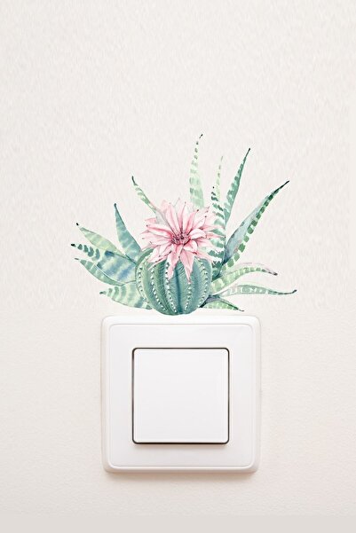 KanvasSepeti Autocolant decorativ pentru priză cu model de cactus și flori