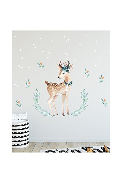 KanvasSepeti Комплект за стена с акварел на тема „цветни елени“ - стикер в ст...