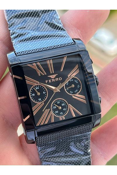 FERRO Black Straw Cord Inner Functions 30 Mt Waterproof Men's Wristwatch with Active Calendar ETM21292