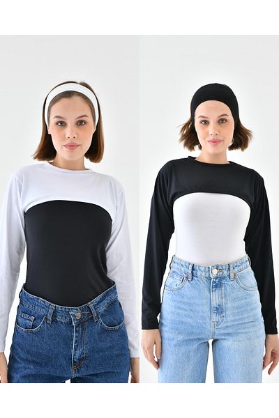 mirach Black and White Set of 4 - Crew Neck, Long Sleeve, Neck Collar |   Stylish Crop Blouse Bolero