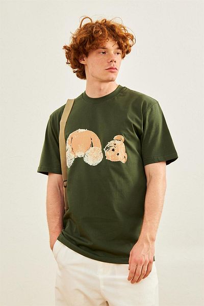 Danger Men's Teddy Bear Printed Oversize T-shirt Green