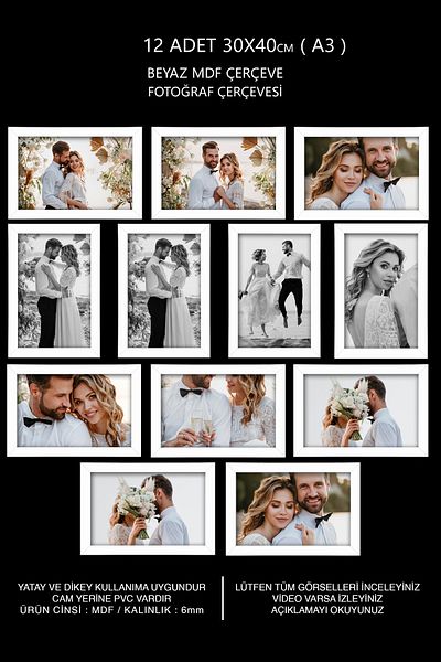 yhfoto 12 Pieces 30x40 Frame - White Frame - MDF A3 Frame - Multiple Photo Frame