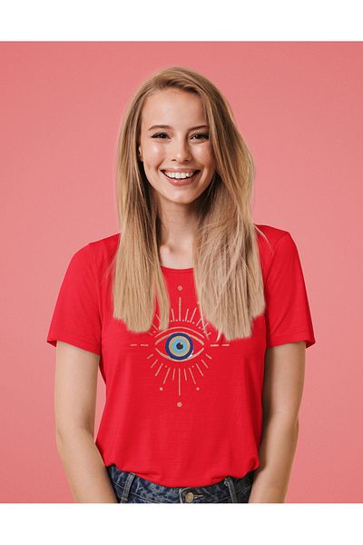 Boi Unisex Oversize Colorful T-Shirt - Evil Eye Bead Eye Printed, Black and White