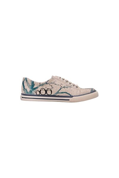 Dogo Women's Vegan Leather Beige Sneakers - Owl Design