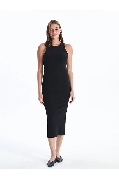 LC Waikiki LCW Lässiges, schlichtes, figurbetontes Damenkleid mit Rundhalsausschnitt