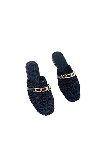 bescobel Women's Thermi Black Stone Detailed Knitwear Slippers 1cm