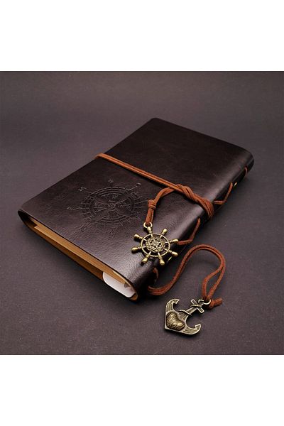 funshop Compass Patterned Leather Covered Dream or Memory Book
