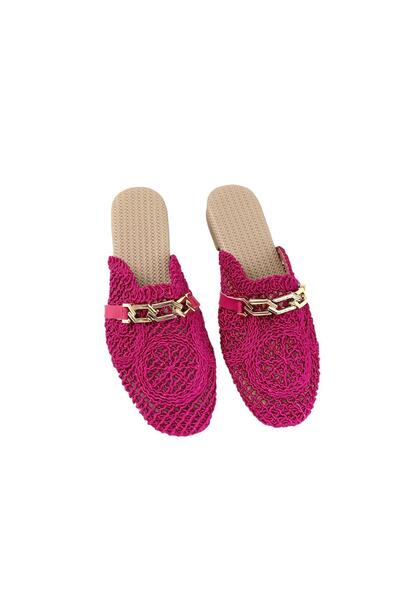bescobel Women's Termi Fuchsia Stone Detailed Knitwear Slippers 1cm
