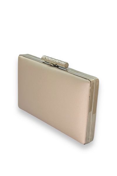 Biçanta Μπεζ σατέν βραδινό φόρεμα - Clutch Clutch βραδινή τσάντα με μη γρατσουνιές και ματ λεπτομέρεια