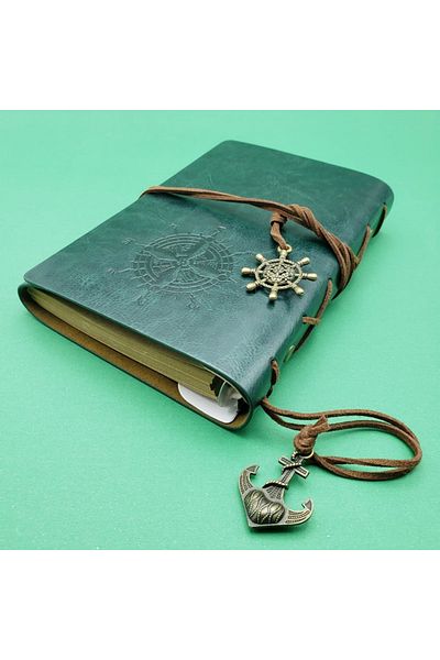 funshop Compass Patterned Leather Covered Dream or Memory Book