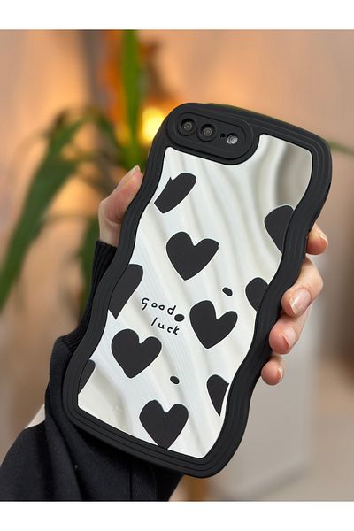 Go Aksesuar حافظة سيليكون متوافقة مع هاتف iPhone 7 Plus - 8 Plus على شكل قلب عاكس