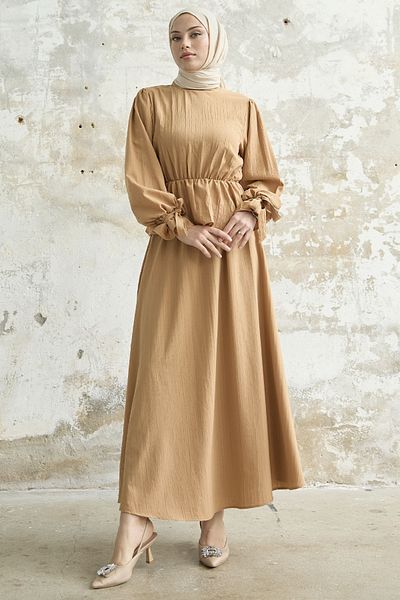 InStyle Blouse Ruffle Detail Skirt Suit - Camel