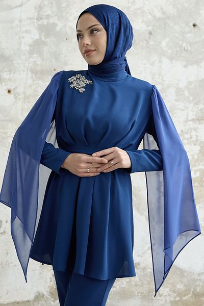 InStyle Sada krepového tylu s drahokamy - Saks Blue