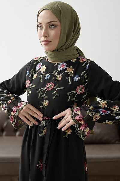 InStyle Φόρεμα σιφόν με κορδόνι στον αστράγαλο - Μαύρο
