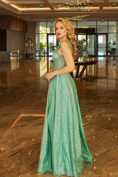 SpringStore Rochie de seară fără bretele cu paiete mentă