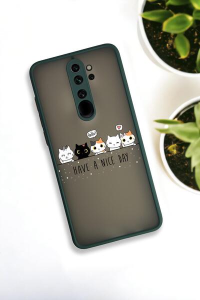mooodcase Xiaomi Redmi Note 8 Pro Uyumlu Şirin Kedicikler Desenli Buzlu Şeffaf Lüx Telefon Kılıfı