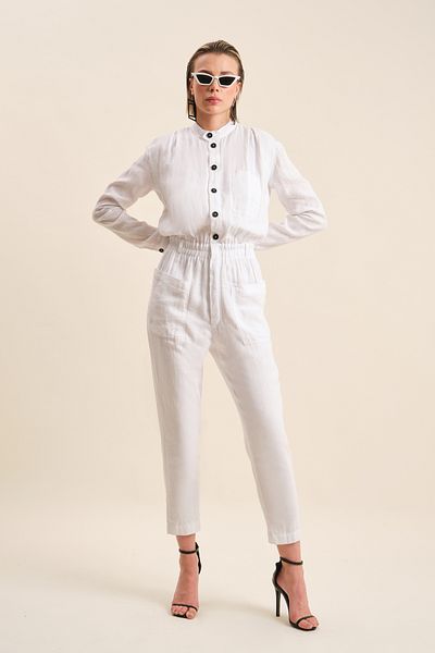 VERDA Buttoned Front Linen Jumpsuit
