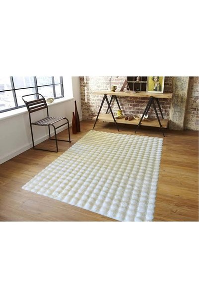 Anatolian Carpet Store Bubble Yuvarlak Beyaz Tavşan Tüyü Kaymaz Taban  Peluş Halı