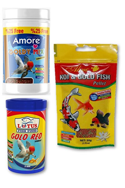 AMORE Goldy Mix %37 Protein Japon Balığı Yemi 125ml, Lotus 100ml Kutu, AHM 50gr Pellet ZipPack