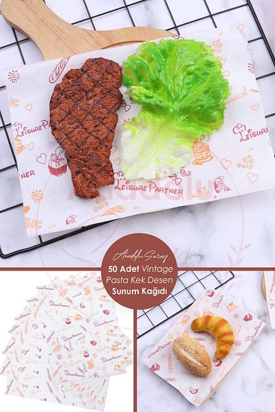 Anadolu Saray Self Cake Croissant Patterned Oil Paper |   50 Patterned Presentation Papers |   Vintage Oil Paper