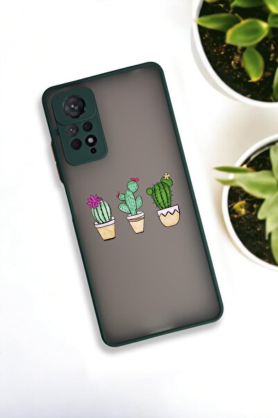 mooodcase Xiaomi Redmi Note 11 Pro Uyumlu Üçlü Kaktüs Desenli Buzlu Şeffaf Lüx Telefon Kılıfı