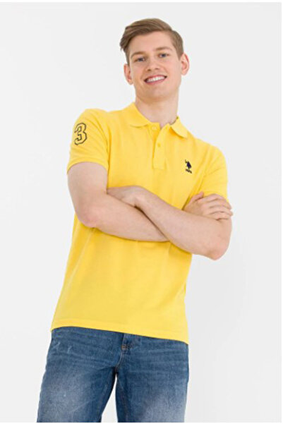 U.S. Polo Assn. Ανδρικό σκούρο κίτρινο μπλουζάκι βασικού γιακά πόλο