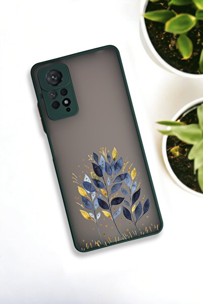 mooodcase Xiaomi Redmi Note 11 Pro Uyumlu Mavi Yaprak Desenli Buzlu Şeffaf Lüx Telefon Kılıfı