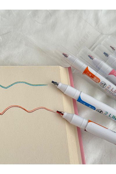 Planet Butik 2-Tip Double Writing Pen 2 Lines Pen Set of 6
