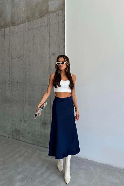 Eka Women's Navy Blue Satin Skirt 1026-4444