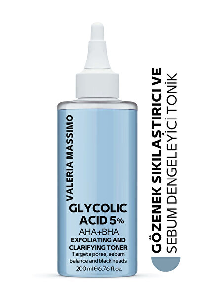 Valeria Massimo Gözenek Sıkılaştırıcı, Canlandırıcı Ve Arındırıcı Tonik 200 Ml Glycolic Acid 5% Aha + Bha