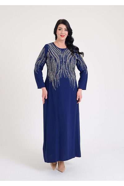 SpringStore فستان سهرة مقاس كبير مطبوع بالحجر الأزرق الداكن