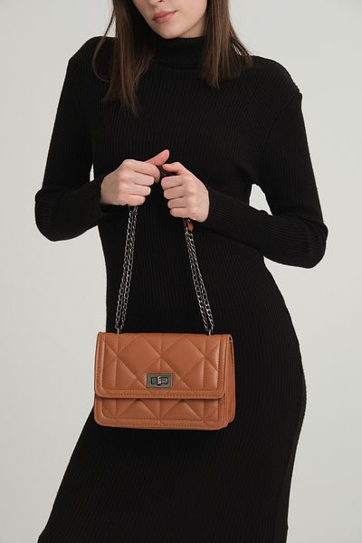 mossi Tan Quilted Chain Strap Women's Shoulder Bag Compatible Bag