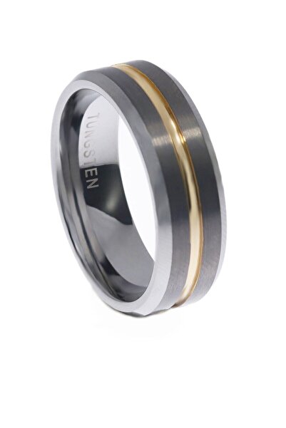 celikchi Erkek Gold Detay Gümüş Renk Tungsten Yüzük