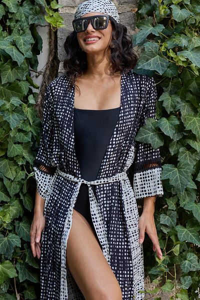GİZZEY Kimono lung negru pentru femei C7TN4O012