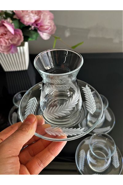 DECOSTYLE 12 Piece Tea Set with Irem Cutting Decoration Suitable for Dishwasher Use Pasabahce
