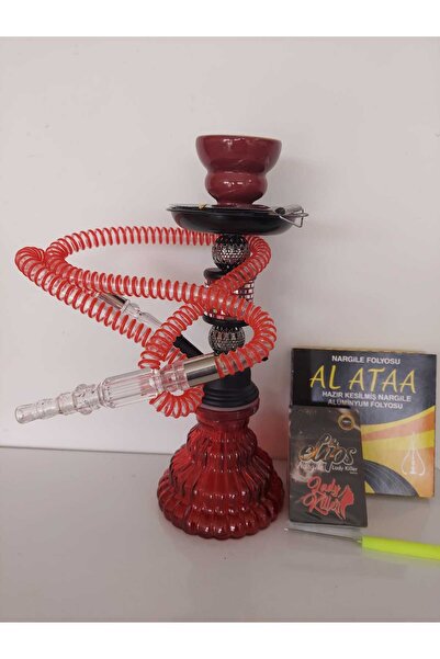Elips Küçük ve Şık Kullanışlı Nargile Takımı Seti - Kırmızı