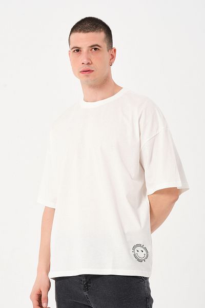 Owut Collection Ανδρικό μπλουζάκι Ecru Crew Neck Smile με λεπτομέρεια σε μεγάλο μέγεθος