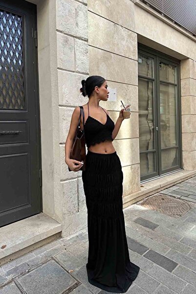 Seda Yalçın Atelier Black Layered Elastic Skirt