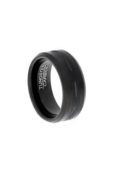 celikchi Erkek Siyah Renk Çentik Model Tungsten Yüzük