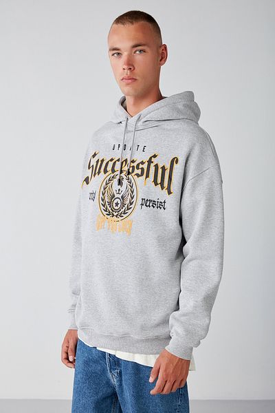 GRIMELANGE Φούτερ Grimelange Ανδρικό Fleece Inside College με εμπριμέ με κουκούλα