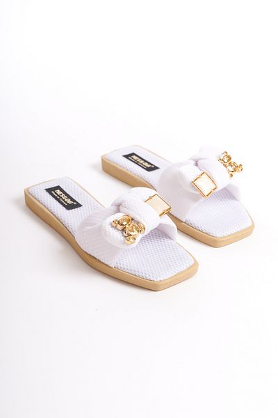 Moda Değirmeni شبشب نسائي بشريط أبيض Bg1166-122-0004